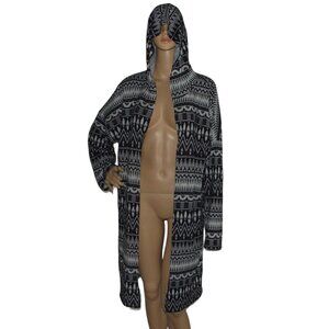 Ginger Jar Cardigan Sweater Womens 2X midi black gray geo Aztec print hooded xxl